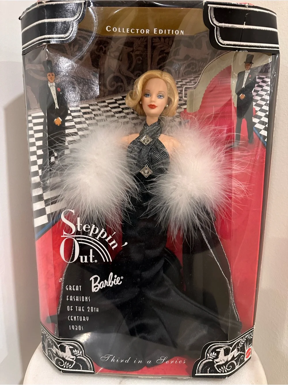 Barbie Black and White Feathered Evening Gown 1930’s fashion.